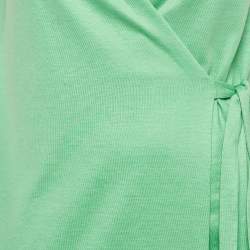 Pre Owned Diane Von Furstenberg Green Silk & Cotton Knit Wrap Dress XS