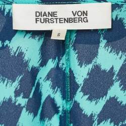 Pre Owned Diane Von Furstenberg Teal Blue Leopard Print Crepe Wrap Dress S 