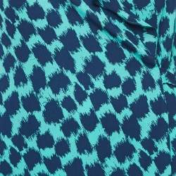 Pre Owned Diane Von Furstenberg Teal Blue Leopard Print Crepe Wrap Dress S 