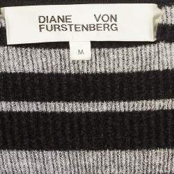 Pre Owned Diane Von Furstenberg Black Patterned Knit Sweater Top M