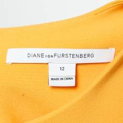 Pre Owned Diane Von Furstenberg Orange Stretch Knit Carrie Shift Dress L