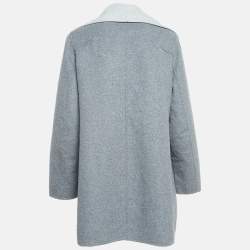 Pre Owned Diane Von Furstenberg Grey Wool Blend Open Front Overcoat L