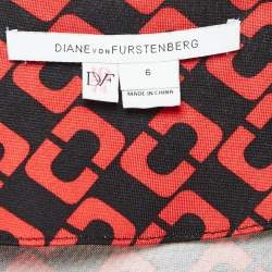 Pre Owned Diane Von Furstenberg Red Printed Silk Jersey Mini Dress M
