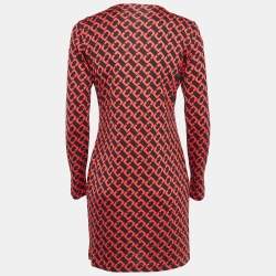 Pre Owned Diane Von Furstenberg Red Printed Silk Jersey Mini Dress M