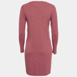 Pre Owned Diane Von Furstenberg Red Printed Knit Full Sleeves Mini Dress S