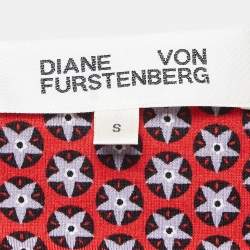 Pre Owned Diane Von Furstenberg Red Printed Knit Full Sleeves Mini Dress S