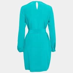 Pre Owned Diane Von Furstenberg Green Silk Crepe Neck Tie Short Dress S