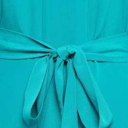 Pre Owned Diane Von Furstenberg Green Silk Crepe Neck Tie Short Dress S