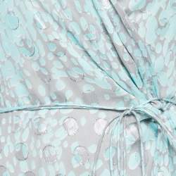 Pre Owned Diane Von Furstenberg Grey/Blue Printed Silk Delancey Wrap Dress S