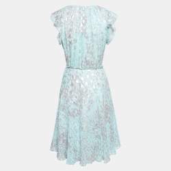 Pre Owned Diane Von Furstenberg Grey/Blue Printed Silk Delancey Wrap Dress S