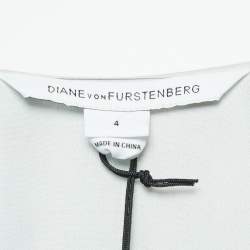 Pre Owned Diane Von Furstenberg Grey/Blue Printed Silk Delancey Wrap Dress S