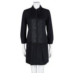 Diane Von Furstenberg Amy Lu Black Sequin Pintuck Detail Long Sleeve Dress M