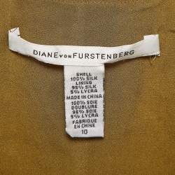 Pre Owned Diane Von Furstenberg Brown Printed Silk Neck Detail Mini Dress L
