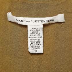 Pre Owned Diane Von Furstenberg Brown Printed Silk Neck Detail Mini Dress L