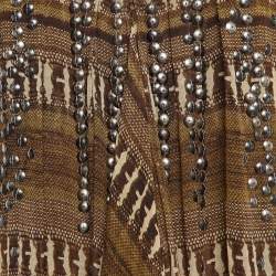 Pre Owned Diane Von Furstenberg Brown Printed Silk Neck Detail Mini Dress L