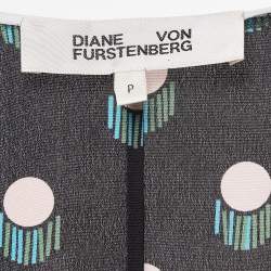 Pre Owned Diane Von Furstenberg Black Printed Tie-Up Crop Top S