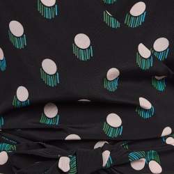 Pre Owned Diane Von Furstenberg Black Printed Tie-Up Crop Top S