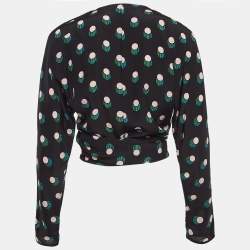 Pre Owned Diane Von Furstenberg Black Printed Tie-Up Crop Top S