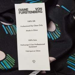 Pre Owned Diane Von Furstenberg Black Printed Tie-Up Crop Top S