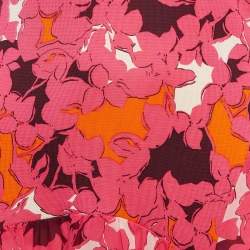 Pre Owned Diane Von Furstenberg Pink Eden Garden Print Jersey and Silk Davina Maxi Dress M