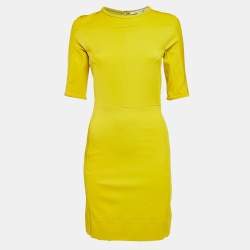 Pre Owned Diane Von Furstenberg Acid Yellow Jersey Oka Sheath Dress M