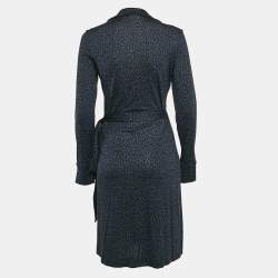 Pre Owned Diane Von Furstenberg Navy Blue Animal Print Silk Jersey Cybil Wrap Dress M