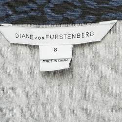 Pre Owned Diane Von Furstenberg Navy Blue Animal Print Silk Jersey Cybil Wrap Dress M