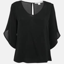 Pre Owned Diane Von Furstenberg Black Crepe Round Neck Top M