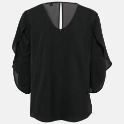 Pre Owned Diane Von Furstenberg Black Crepe Round Neck Top M