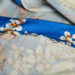 Pre Owned Diane Von Furstenberg Blue Floral Print Jersey Wrap Dress S