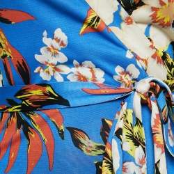 Pre Owned Diane Von Furstenberg Blue Floral Print Jersey Wrap Dress S