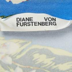 Pre Owned Diane Von Furstenberg Blue Floral Print Jersey Wrap Dress S