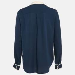 Pre Owned Diane Von Furstenberg Navy Blue Silk Trudy Shirt M