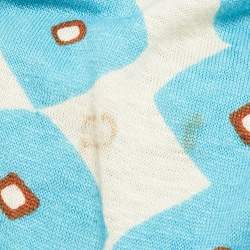 Pre Owned Diane Von Furstenberg Cream Printed Linen Blend Knit Halter Neck Franz Maxi Dress M