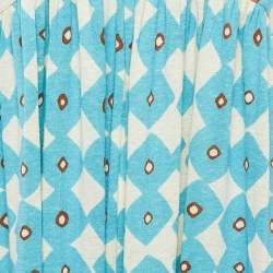 Pre Owned Diane Von Furstenberg Cream Printed Linen Blend Knit Halter Neck Franz Maxi Dress M