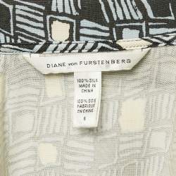 Pre Owned Diane Von Furstenberg Blue Printed Silk Jersey Wrap Dress M