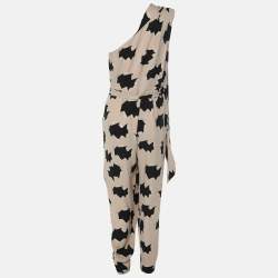 Pre Owned Diane Von Furstenberg Pink/Black Spina Print Silk One Shoulder Jumpsuit S