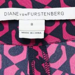 Pre Owned Diane Von Furstenberg Pink/Blue Printed Silk Petunia Pants M