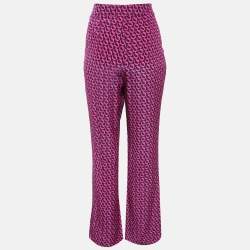 Pre Owned Diane Von Furstenberg Pink/Blue Printed Silk Petunia Pants M