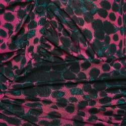 Pre Owned Diane Von Furstenberg Pink Leopard Print Stretch Mesh Ruched Midi Dress S