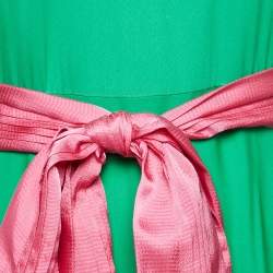 Pre Owned Diane Von Furstenberg Green Silk Belted Flounce Amabel Maxi Dress S