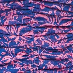 Pre Owned Diane Von Furstenberg Pink/Blue Floral Print Stretch Mesh Ruched Dress S