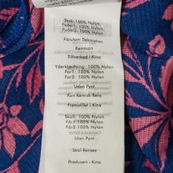 Pre Owned Diane Von Furstenberg Pink/Blue Floral Print Stretch Mesh Ruched Dress S