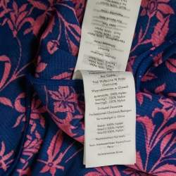 Pre Owned Diane Von Furstenberg Pink/Blue Floral Print Stretch Mesh Ruched Dress S
