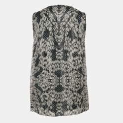 Diane Von Furstenberg Metallic Printed Silk Lurex Stud Detail Sleeveless Ade Top M