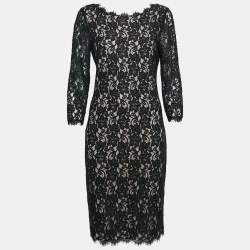 Diane Von Furstenberg  Black Lace Colleen Long Sheath Dress L
