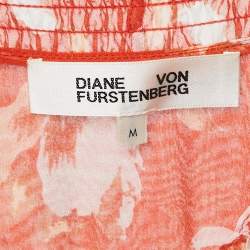 Pre Owned : Diane Von Furstenberg Orange Floral Print Silk Button-Front Ruffled Mini Dress M