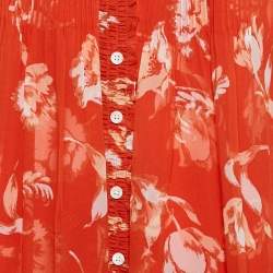 Pre Owned : Diane Von Furstenberg Orange Floral Print Silk Button-Front Ruffled Mini Dress M