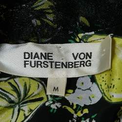 Pre Owned Diane Von Furstenberg Black Lemon Silk Sleeveless Midi Dress M