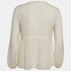 Pre Owned Diane Von Furstenberg Cream Silk Pleated Jayne Blouse S